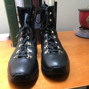 Stuart Weitzman Oceane Shearling Winter Combat Leather Lace-up Boots